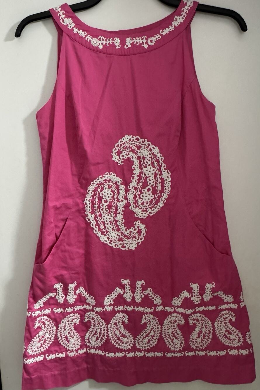 Lilly Pulitzer Jacqueline Shift Dress Princess Pink White Paisley Embroidery 6